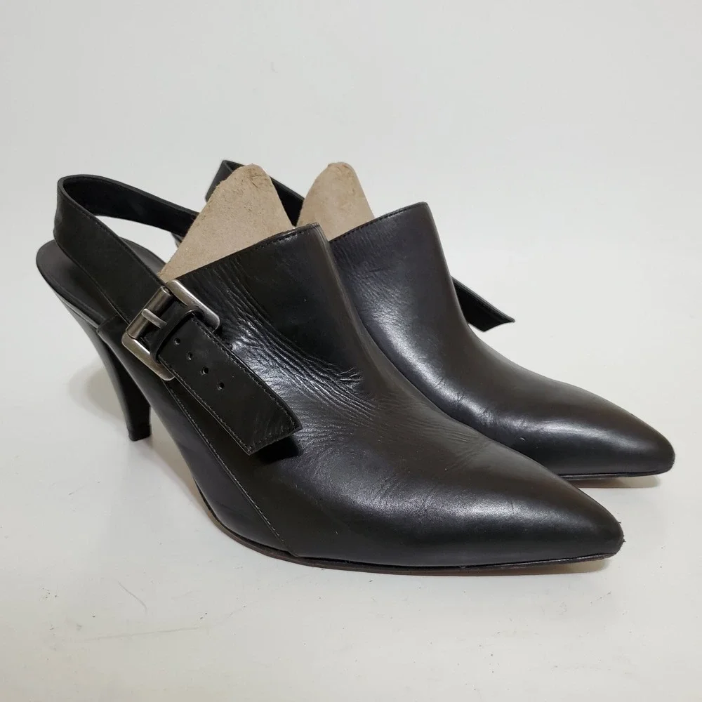 Belle Sigerson Morrison Womens 9.5 Black Leather Shootie Shoes Mule Witchy Heel